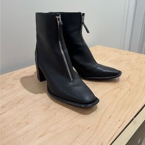 Sleek Black Ankle Boots with Front Zipper